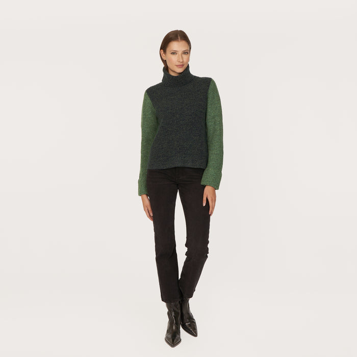 Autumn Cashmere Tweed Color Block Turtleneck In Navy/Pickle