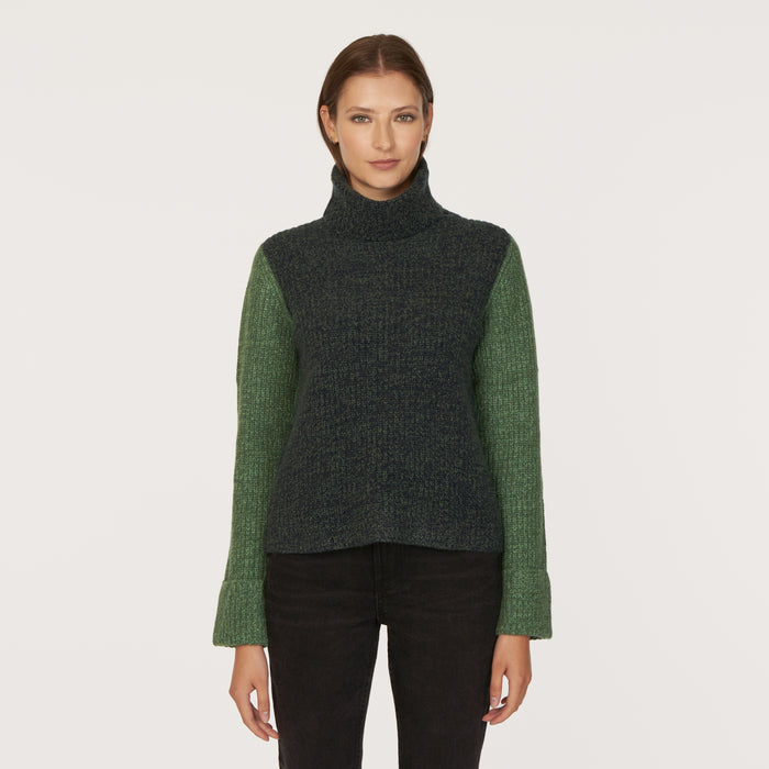 autumn cashmere Tweed Color Block Turtleneck in Navy/Pickle