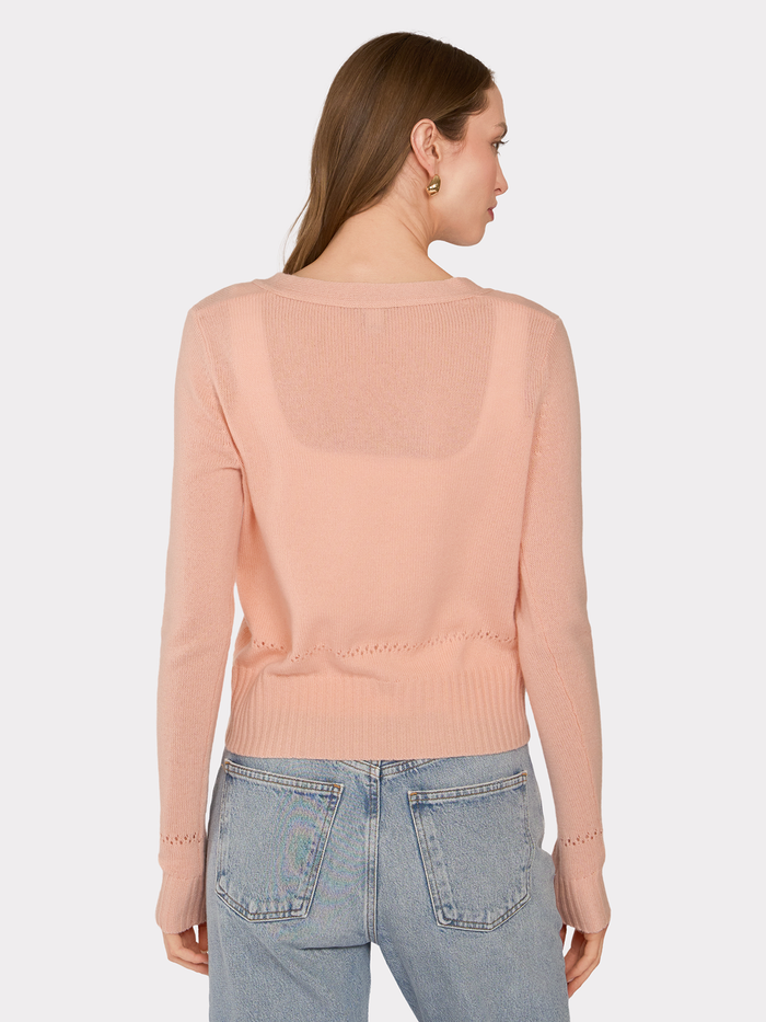 Autumn Cashmere V-Neck Cardigan W/ Pointelle Stitch Detail In Apricot