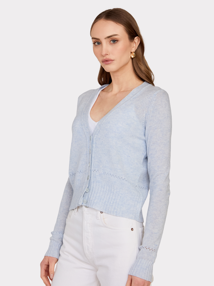 Autumn Cashmere V-Neck Cardigan W/ Pointelle Stitch Detail In Space