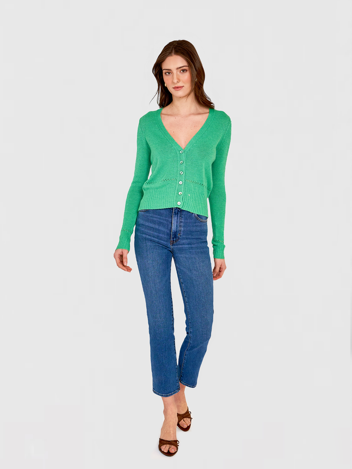 Autumn Cashmere V-Neck Cardigan W/ Pointelle Stitch Detail In Spearmint