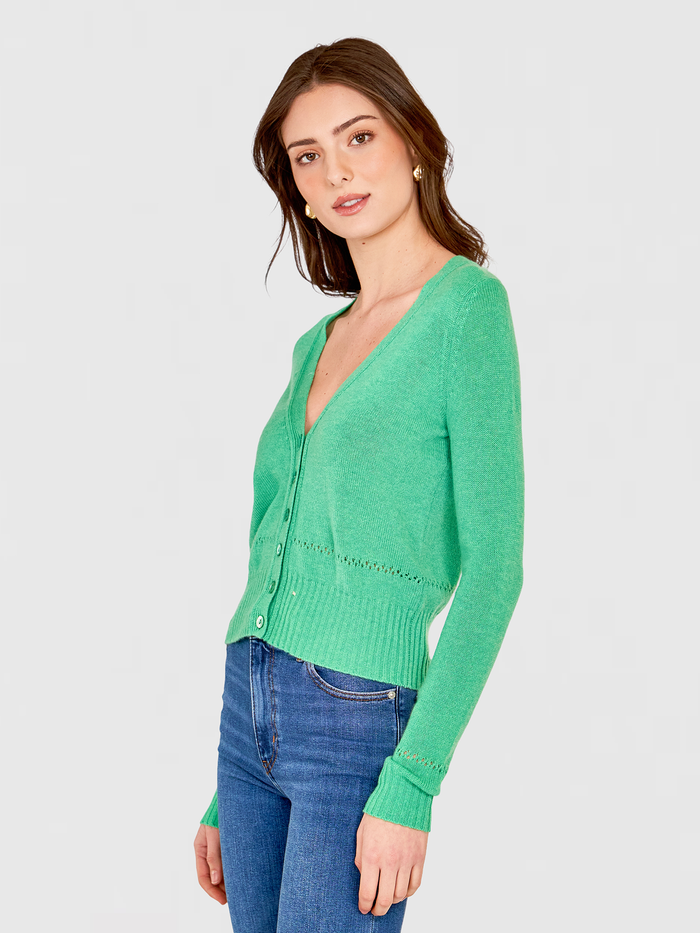 Autumn Cashmere V-Neck Cardigan W/ Pointelle Stitch Detail In Spearmint