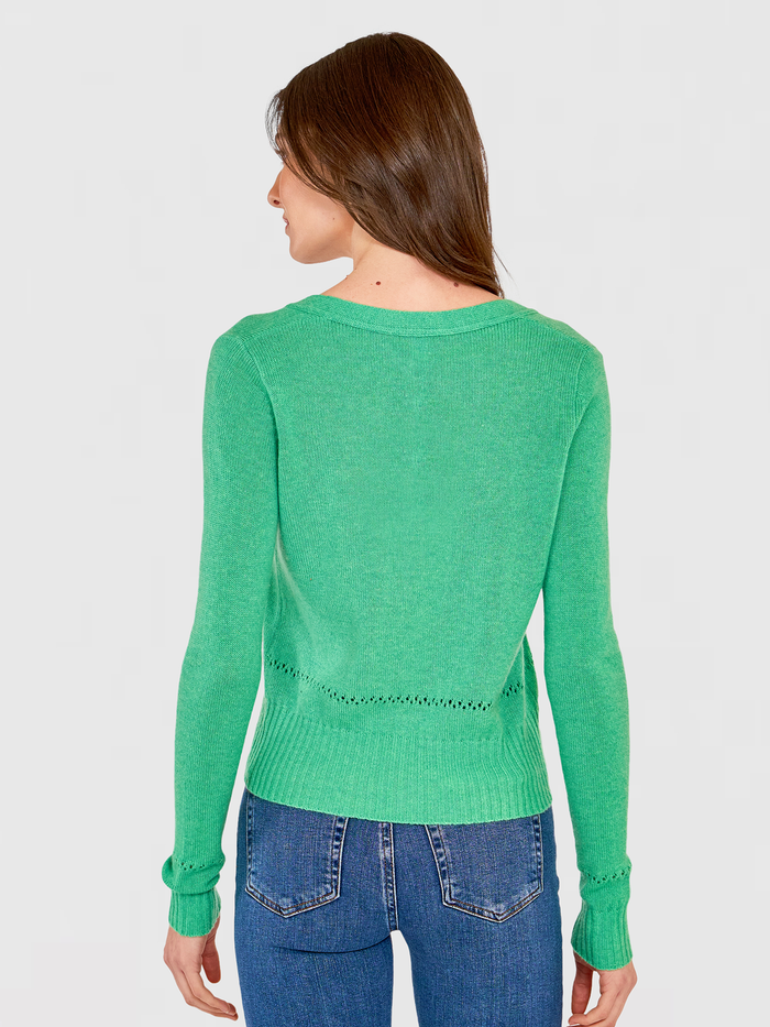 Autumn Cashmere V-Neck Cardigan W/ Pointelle Stitch Detail In Spearmint
