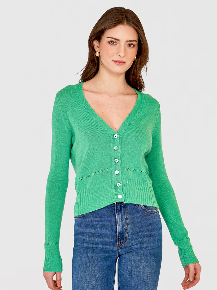 autumn cashmere V-Neck Cardigan w/ Pointelle Stitch Detail in Spearmint