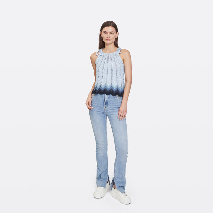 Autumn Cashmere Zig Zag Stitch Flared Halter Tank In Glacier Blues Combo
