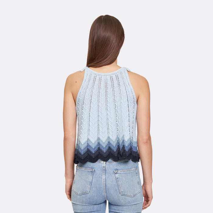 Autumn Cashmere Zig Zag Stitch Flared Halter Tank In Glacier Blues Combo