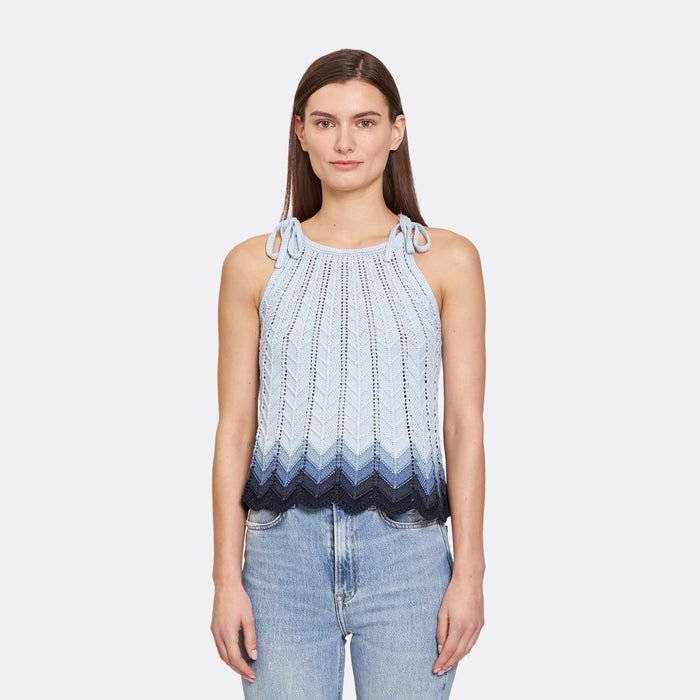 autumn cashmere Zig Zag Stitch Flared Halter Tank in Glacier Blues Combo