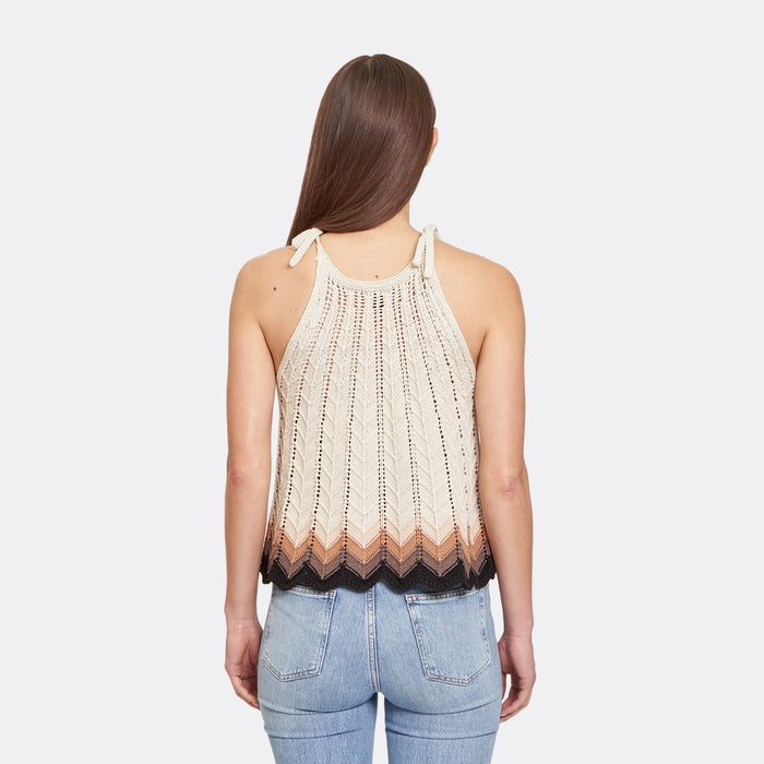 Autumn Cashmere Zig Zag Stitch Flared Halter Tank In Hemp Neutral Combo