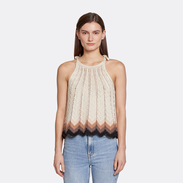 autumn cashmere Zig Zag Stitch Flared Halter Tank in Hemp Neutral Combo