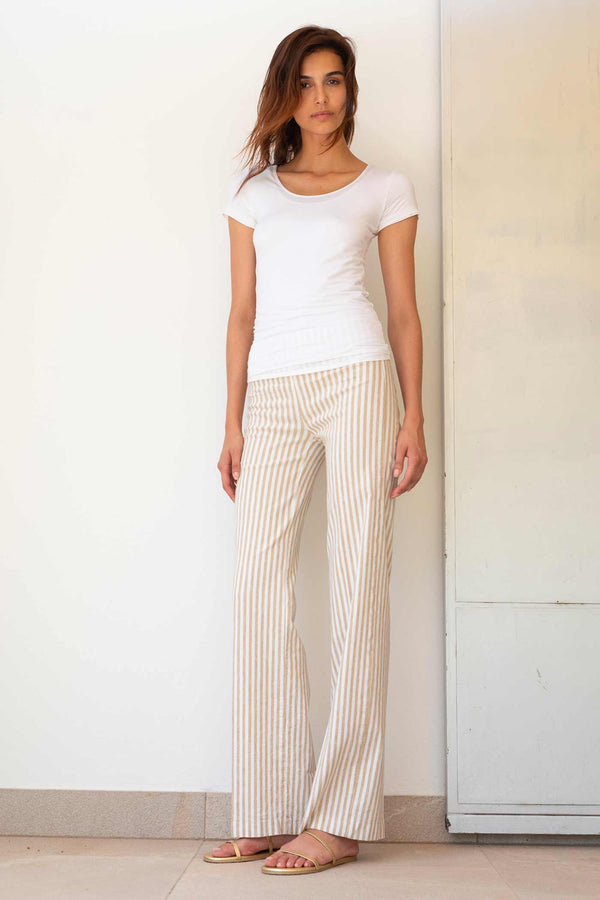 avenue montaigne FLAVIA Linen Stripes Bengal Beige