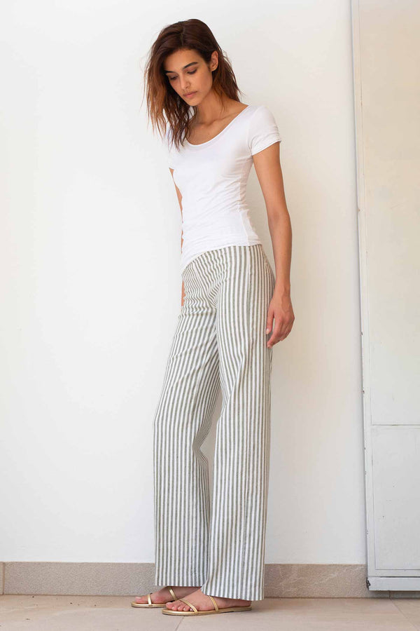 Avenue Montaigne FLAVIA Linen Stripes Bengal Olive