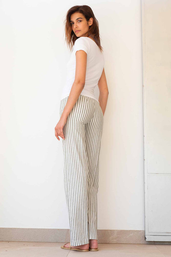 Avenue Montaigne FLAVIA Linen Stripes Bengal Olive