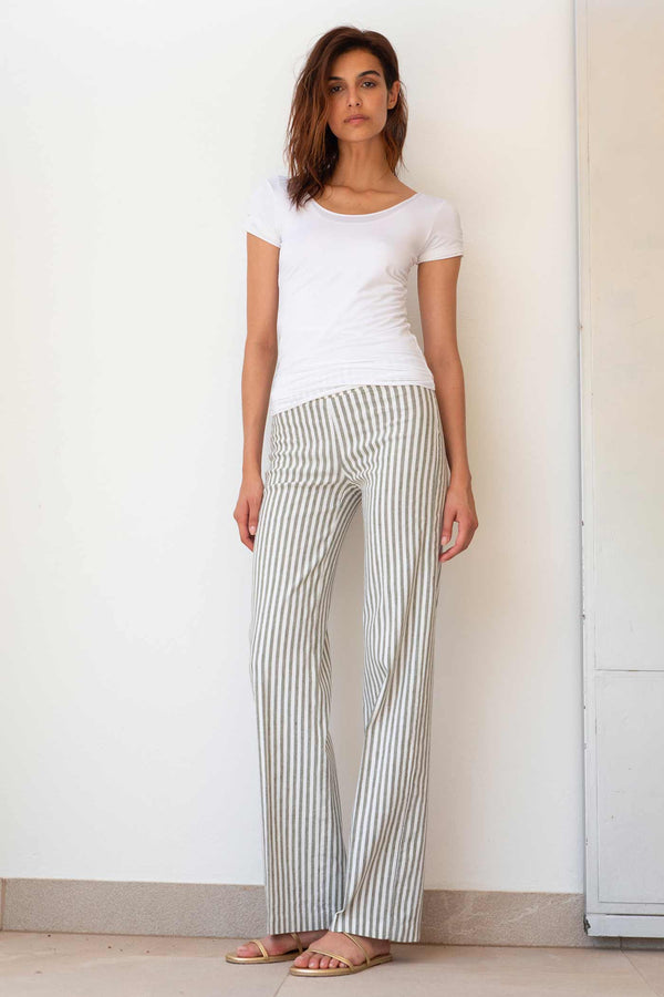 avenue montaigne FLAVIA Linen Stripes Bengal Olive