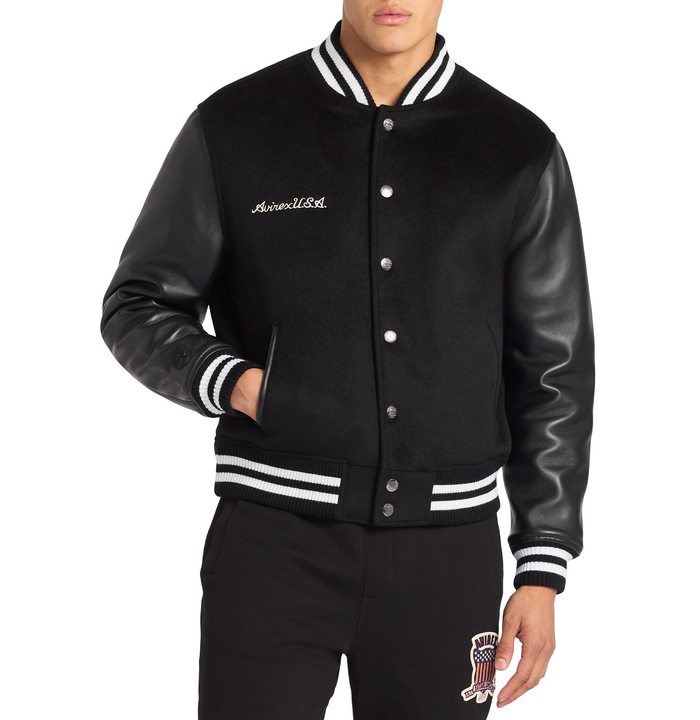 Avirex WOOL LEATHER VARSITY JACKET BLACK