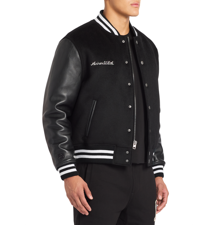 Avirex WOOL LEATHER VARSITY JACKET BLACK