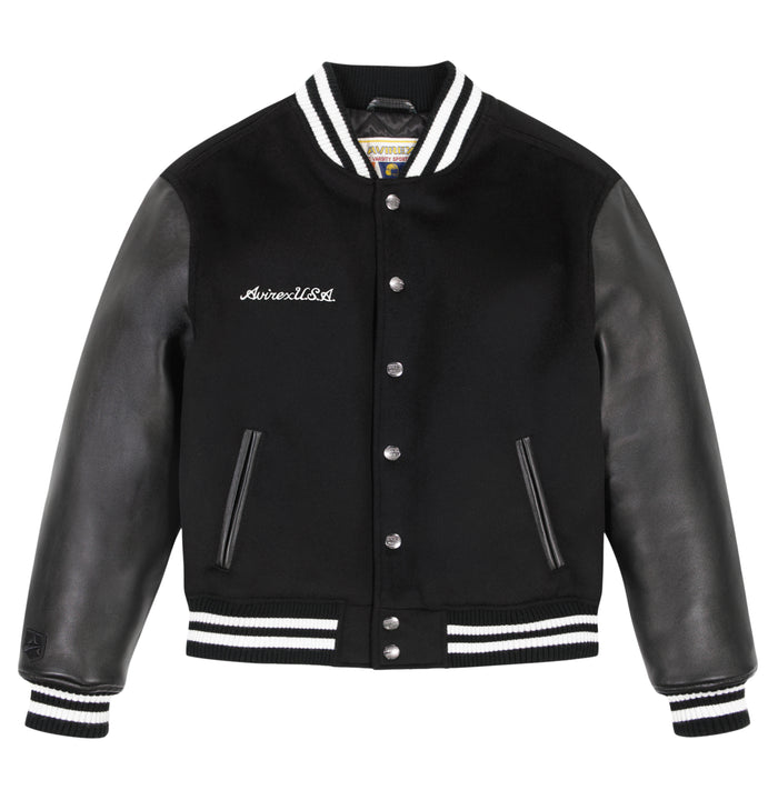 avirex WOOL LEATHER VARSITY JACKET BLACK