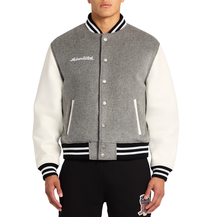 Avirex WOOL LEATHER VARSITY JACKET HEATHER GREY