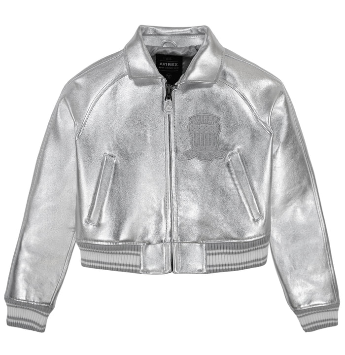avirex LIMITED EDITION CROPPED METALLIC ICON JACKET SILVER