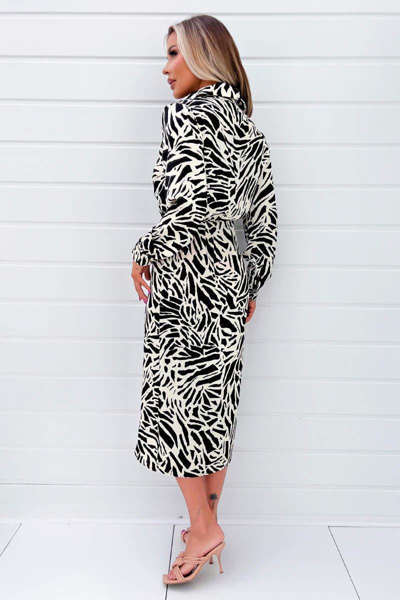 Ax Paris Black And Stone Printed Midi Wrap Dress
