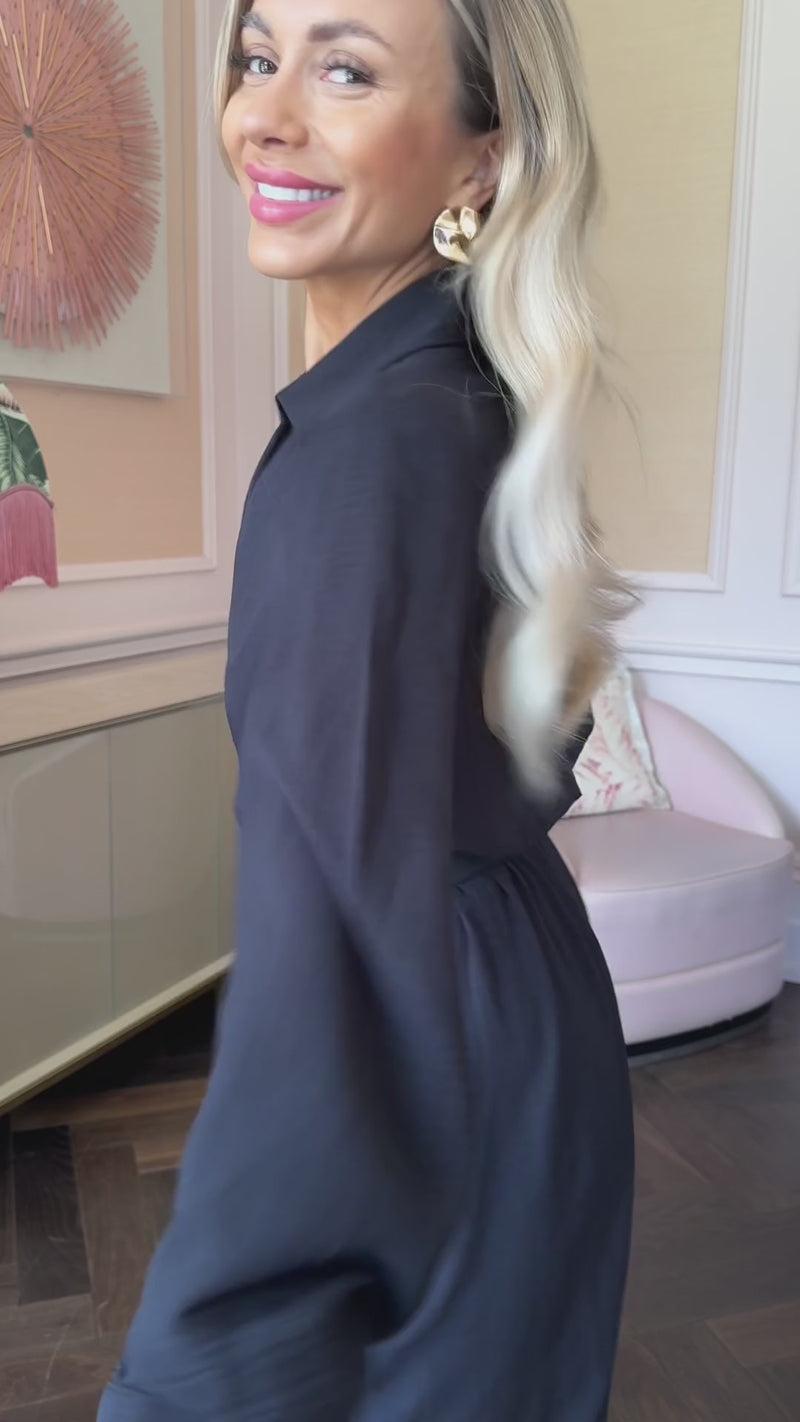 Ax Paris Black Belted Wrap Midi Shirt Dress