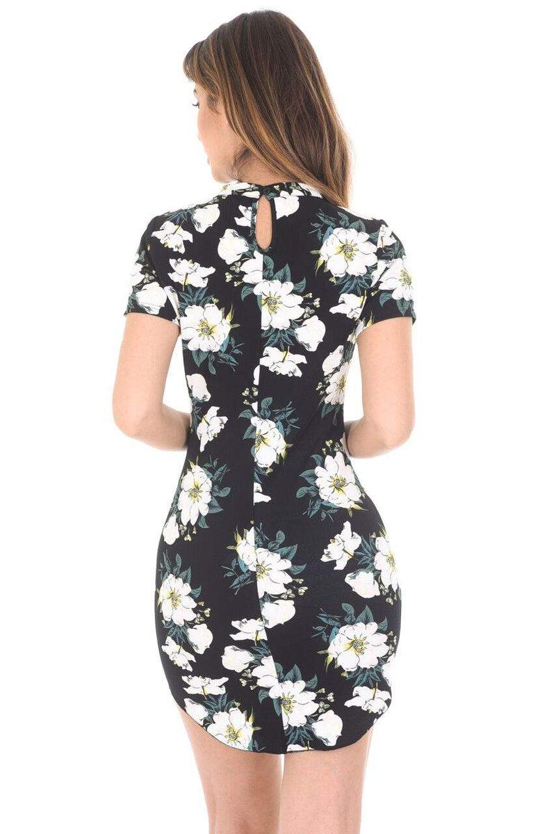Ax Paris Black Floral Choker Mini Bodycon Dress