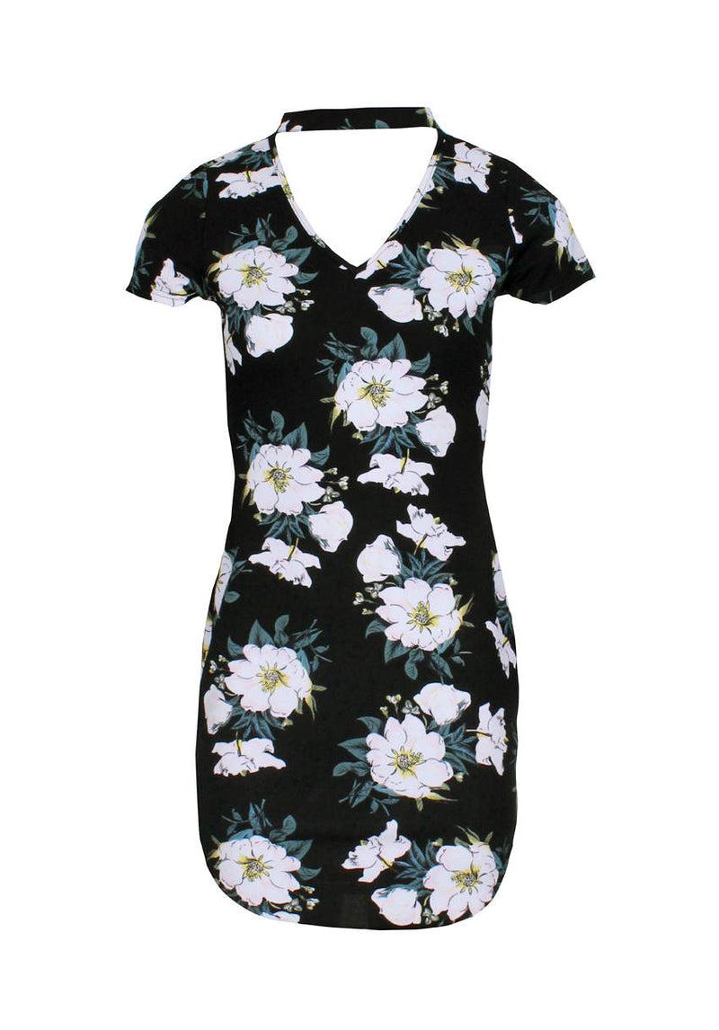 Ax Paris Black Floral Choker Mini Bodycon Dress