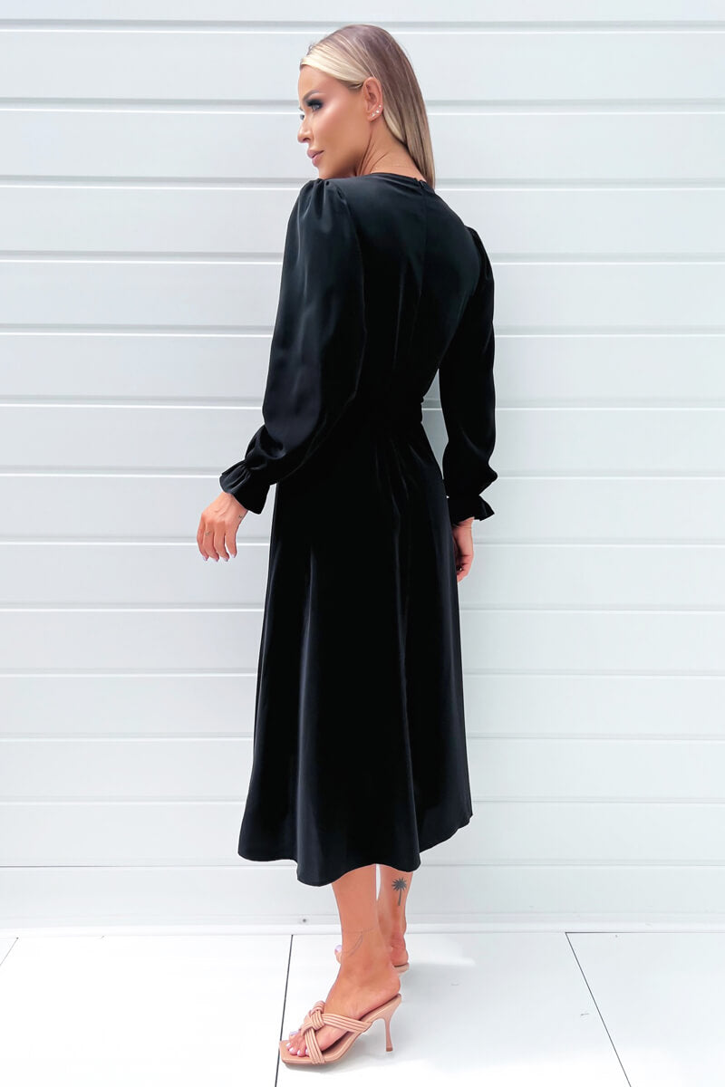 Ax Paris Black Long Sleeve Belted Midi Dress