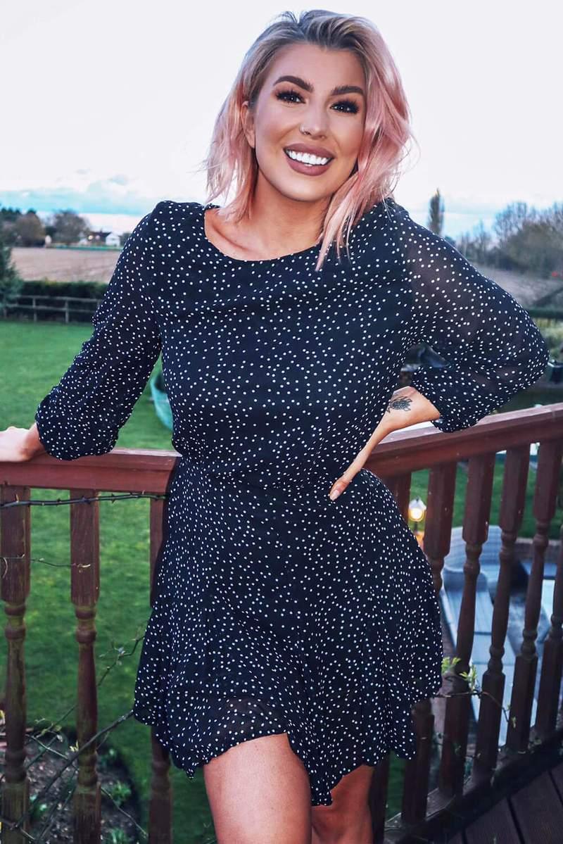 Ax Paris Black Polka Dot Long Sleeve Dress