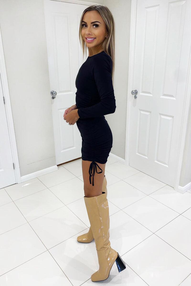 Ax Paris Black Tie Ruched Side Bodycon Dress