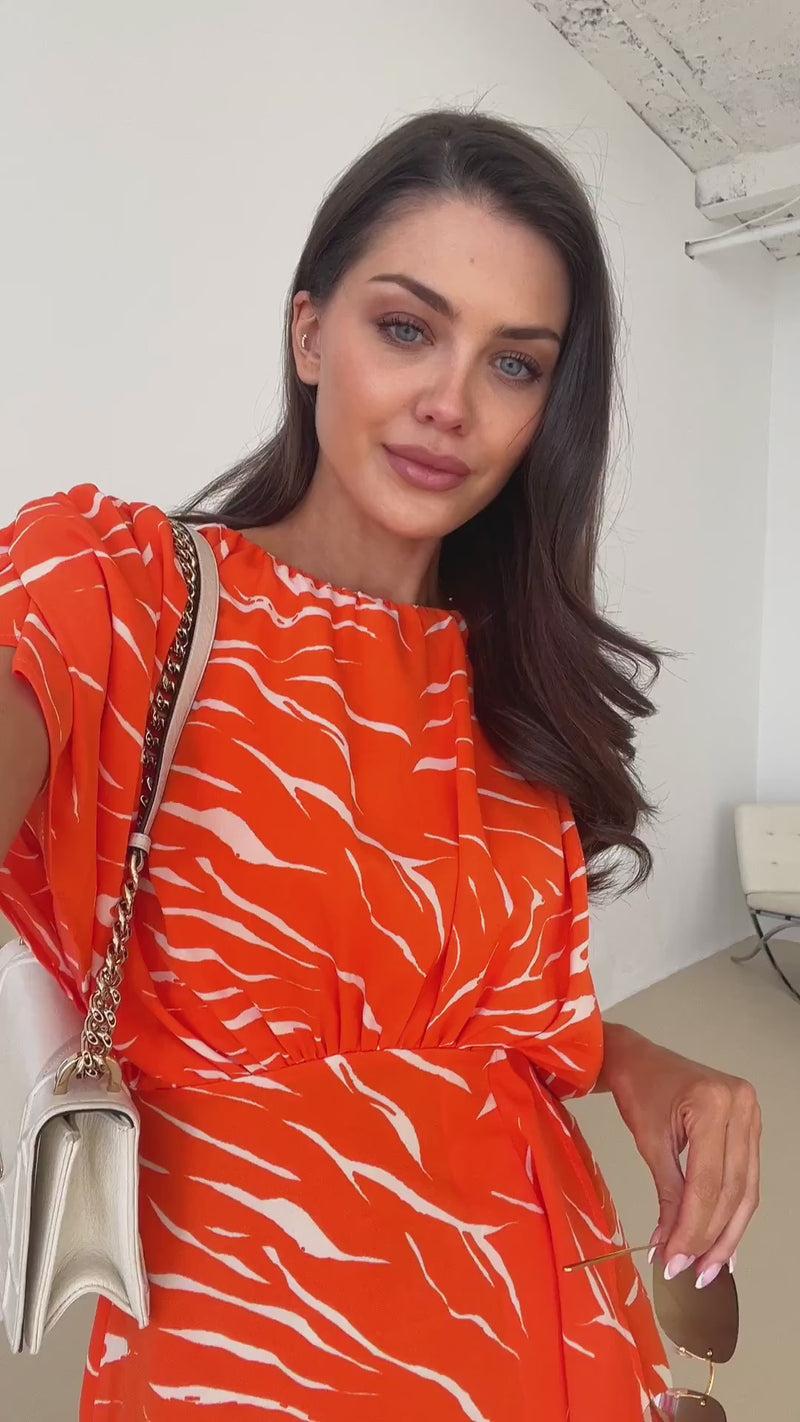 Ax Paris Blood Orange Printed Batwing Mini Dress