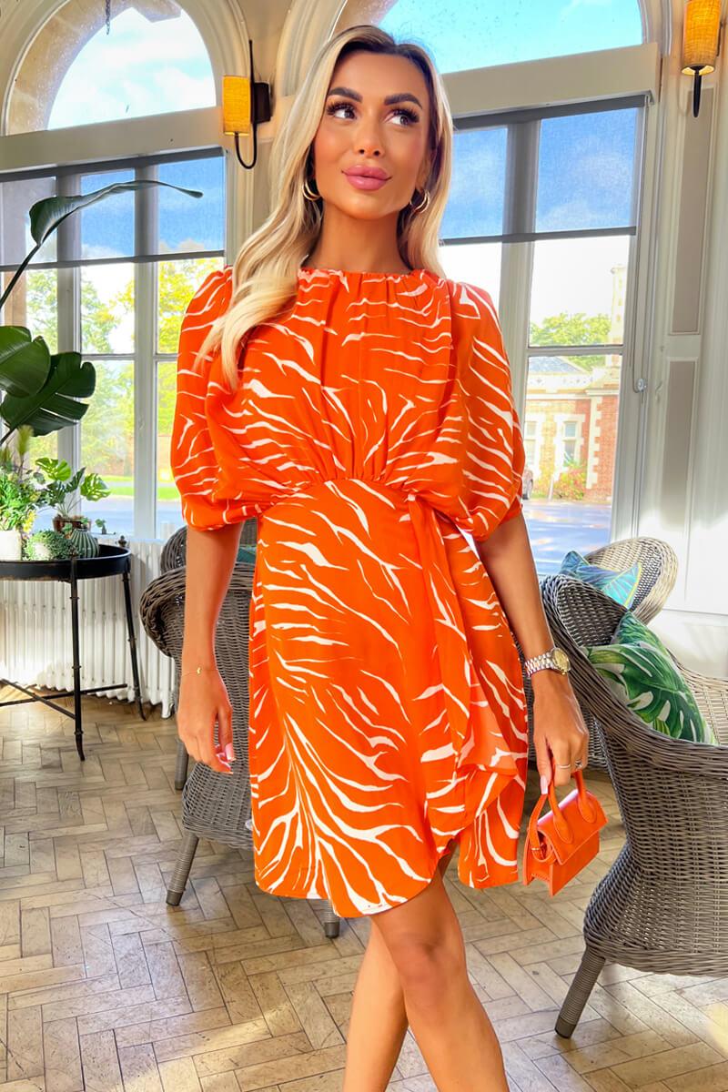 Ax Paris Blood Orange Printed Batwing Mini Dress