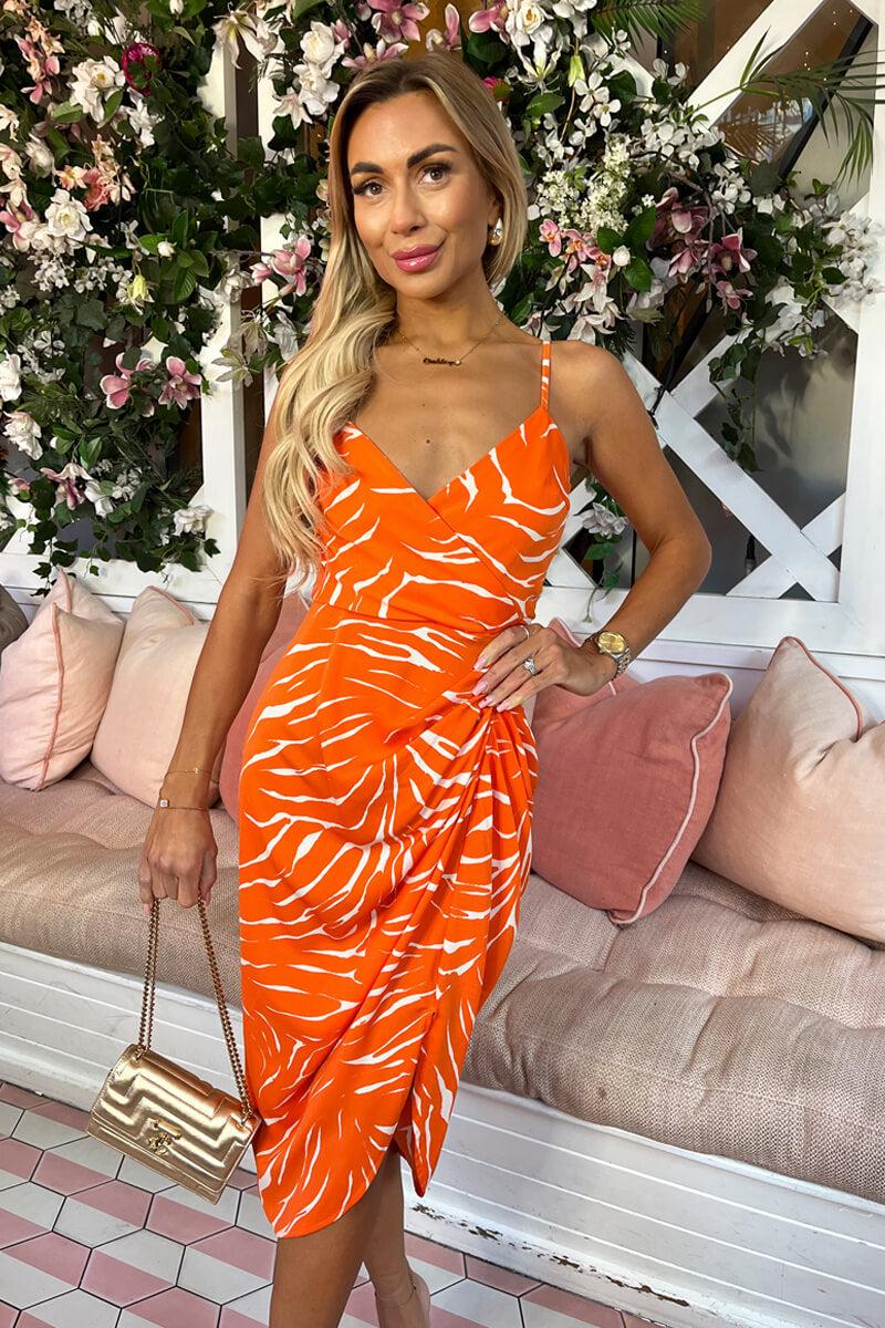 Ax Paris Blood Orange Printed Strappy Midi Dress
