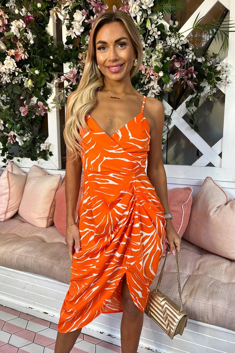 Ax Paris Blood Orange Printed Strappy Midi Dress