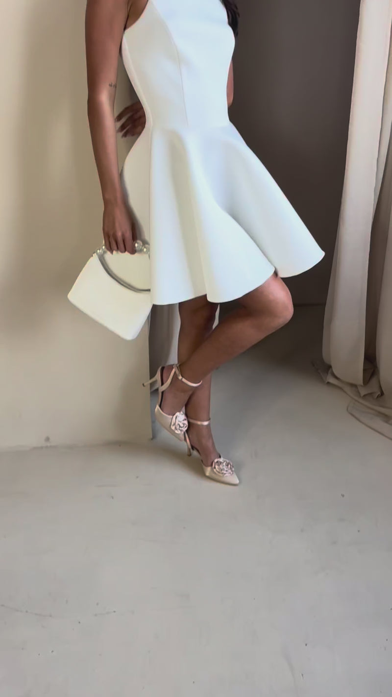 Ax Paris Cream Scuba Sleeveless Skater Mini Dress