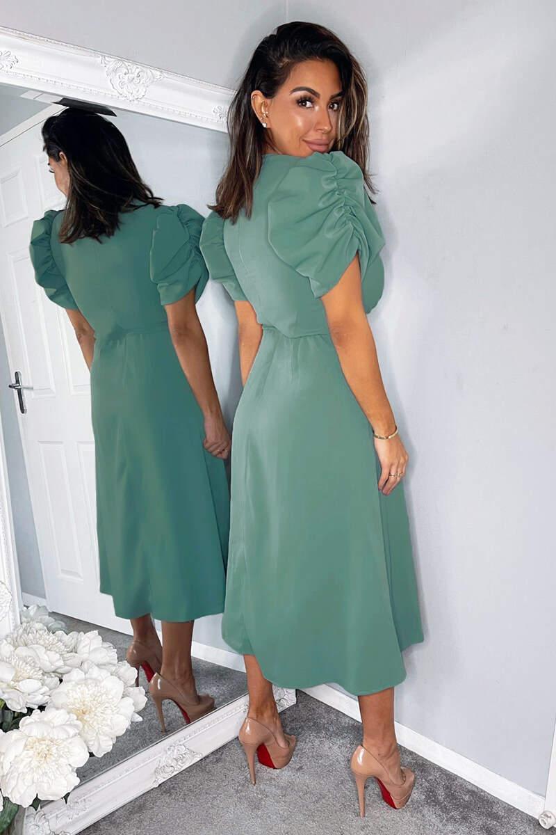 Ax Paris Duck Egg Wrap Over Tie Midi Dress