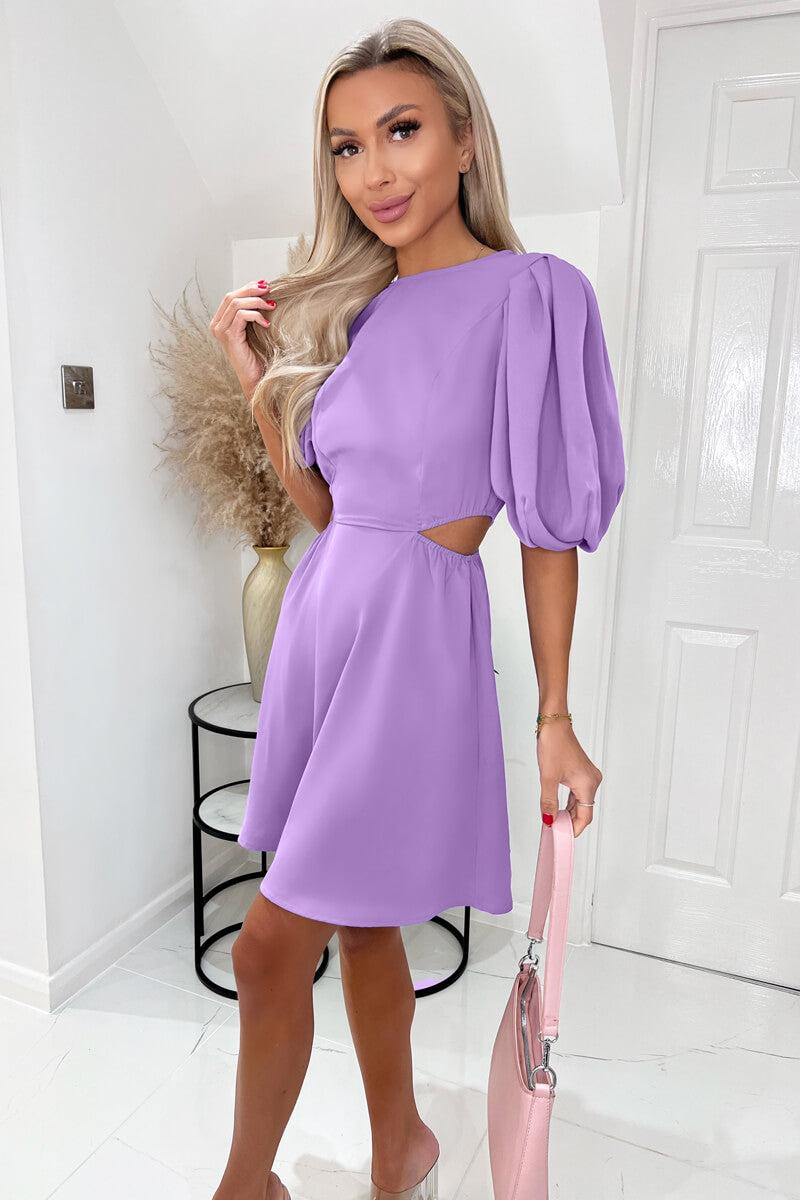 Ax Paris Lilac Cut Out Round Neck Mini Dress