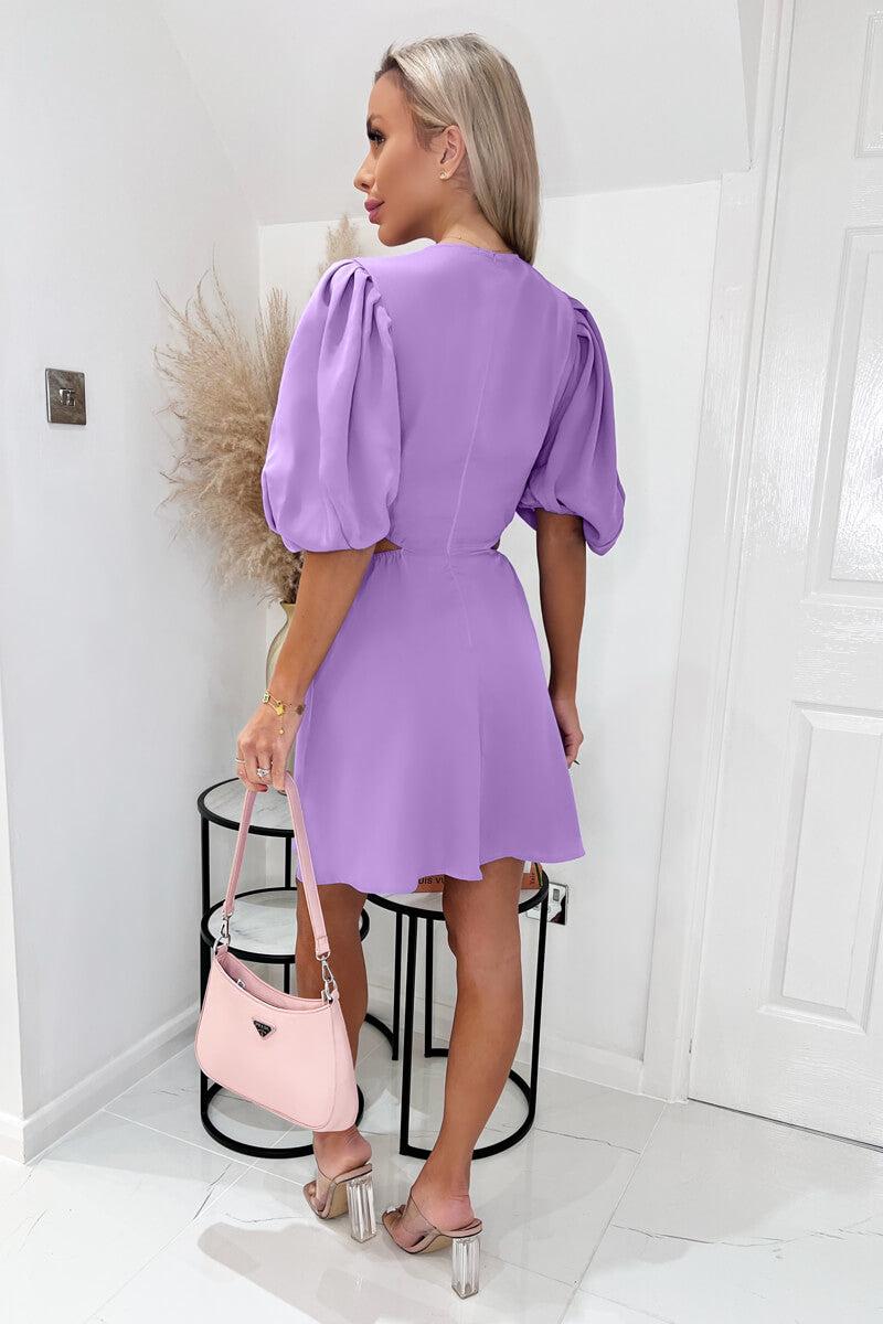 Ax Paris Lilac Cut Out Round Neck Mini Dress