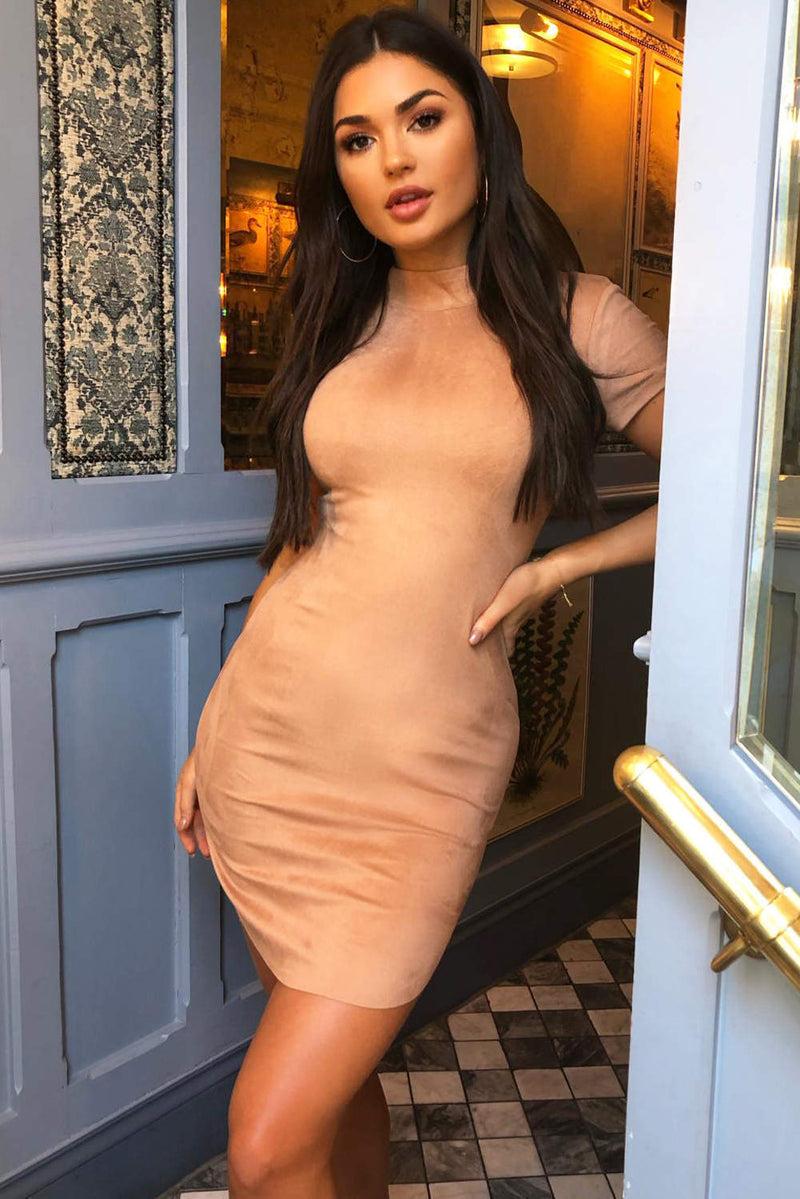 ax paris Mink Faux Suede Mini Dress with High Neck