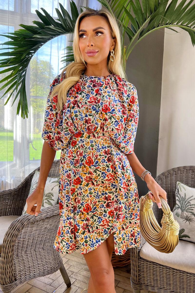 ax paris Multi Floral Printed Batwing Mini Dress