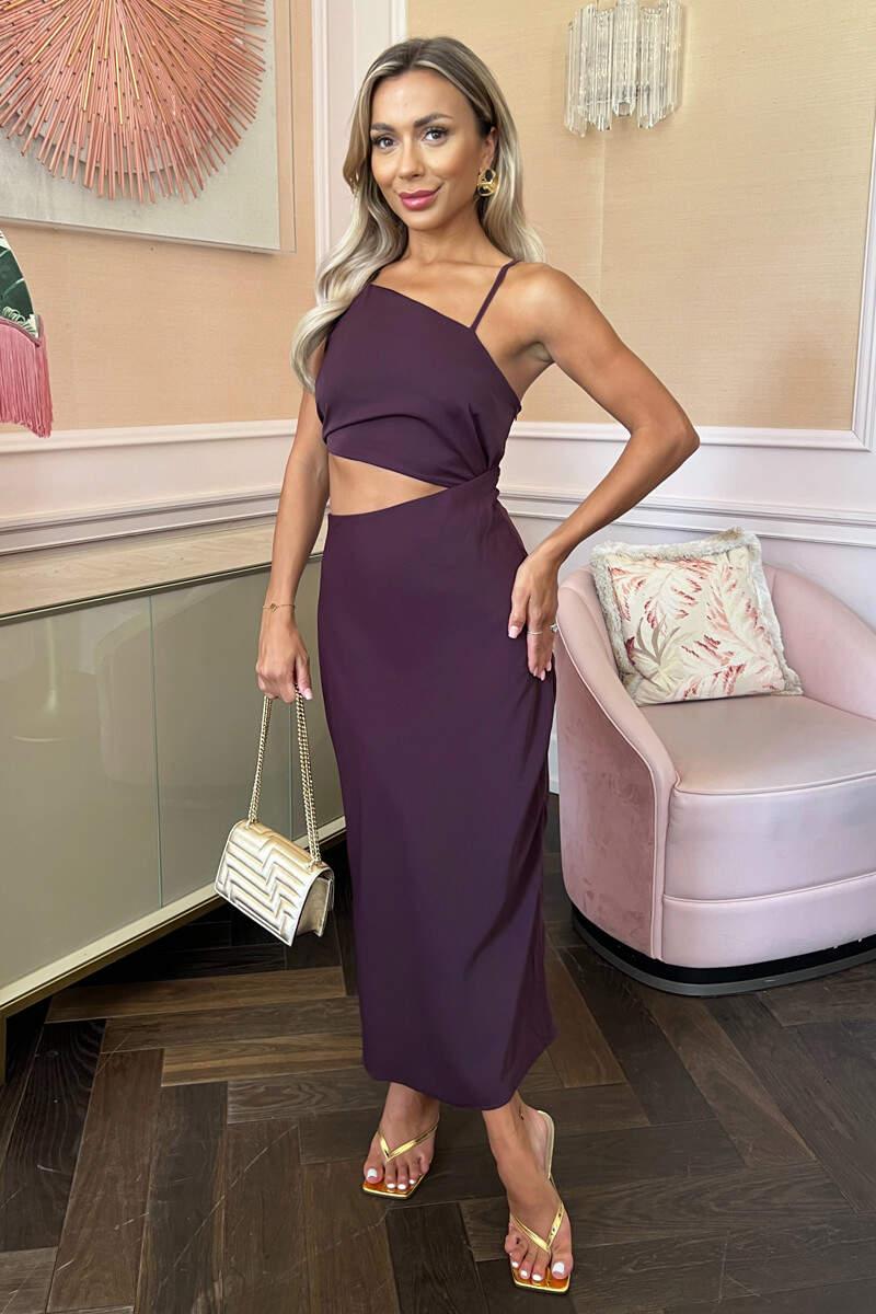 Ax Paris Plum Asymmetric Cut Out Midi Dress