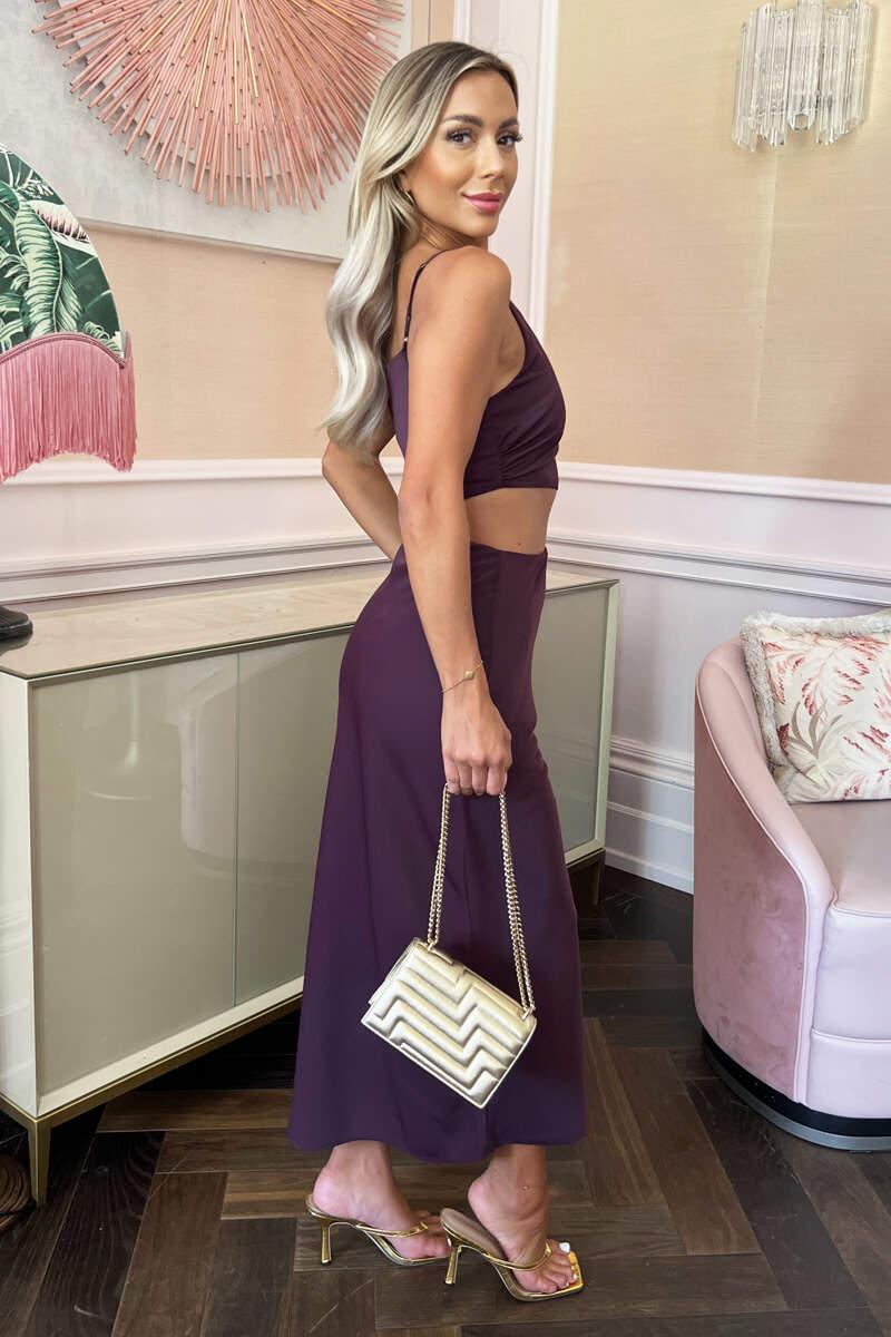 Ax Paris Plum Asymmetric Cut Out Midi Dress