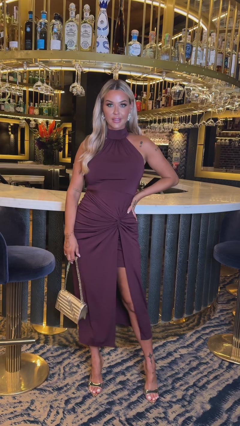 Ax Paris Plum Halter Neck Knot Skirt Midi Dress