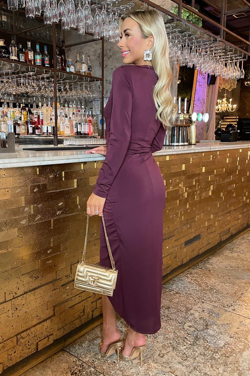 Ax Paris Plum Long Sleeve Wrap Midi Dress