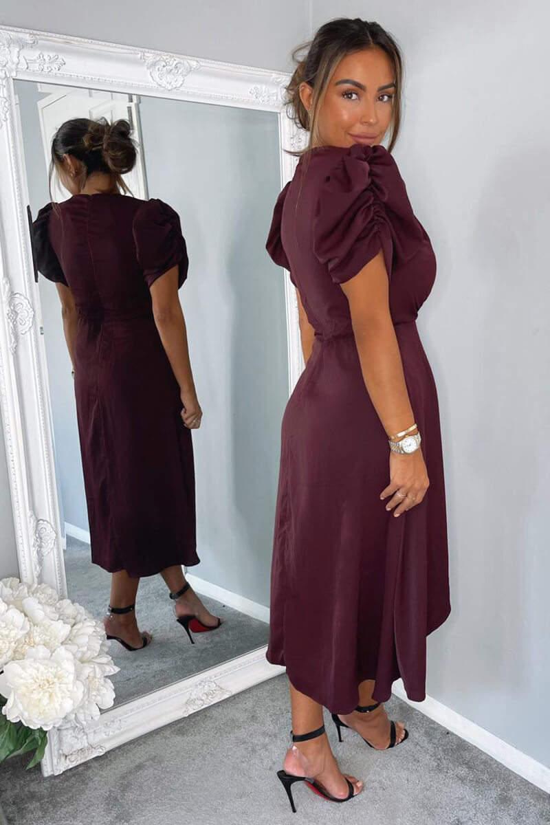 Ax Paris Plum Wrap Over Tie Midi Dress