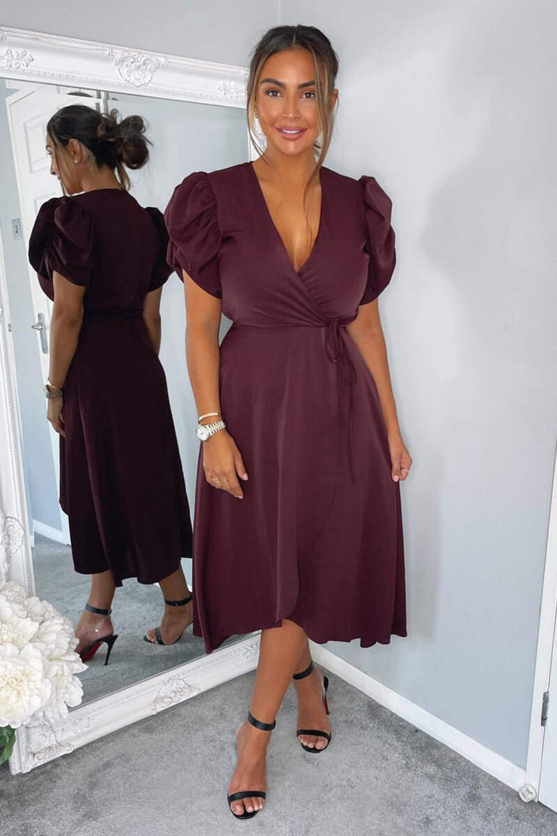 ax paris Plum Wrap Over Tie Midi Dress