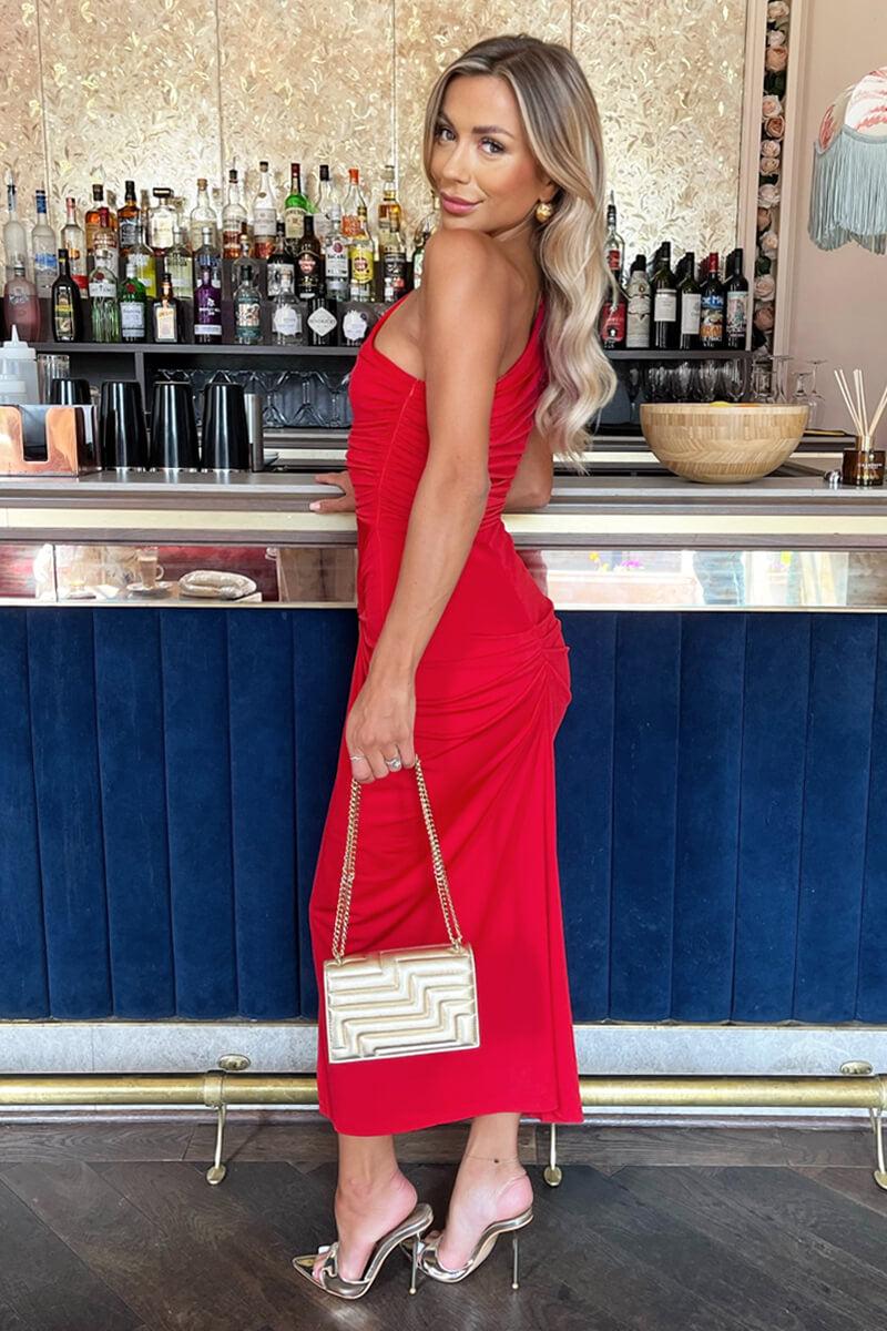 Ax Paris Red One Shoulder Knot Skirt Midi Dress