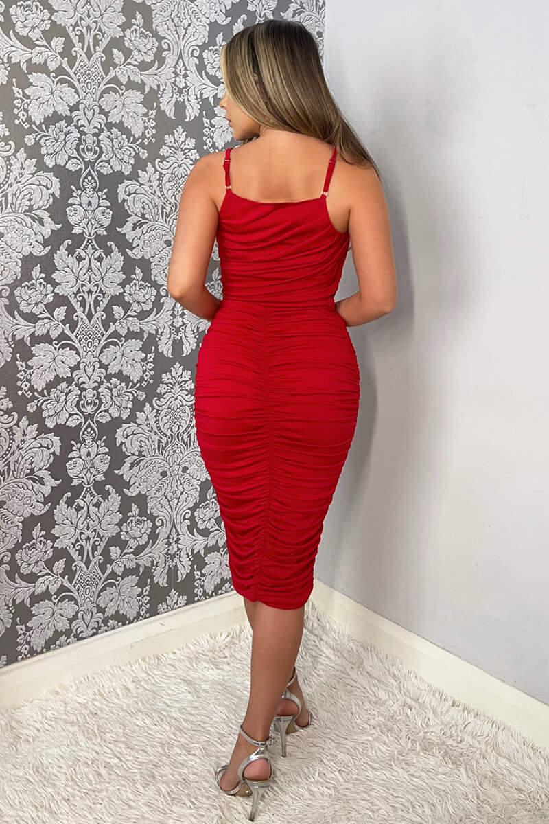 Ax Paris Red Ruched Pleated Top Midi Dress