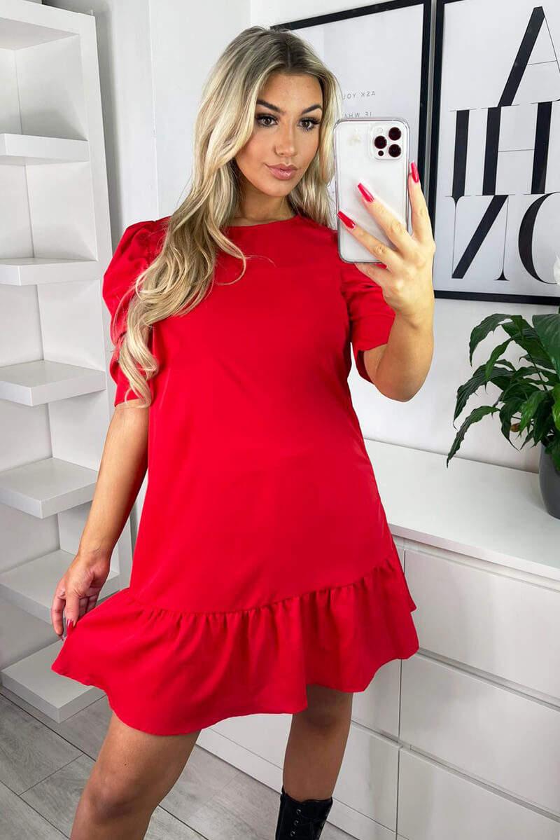Ax Paris Red Ruffle Sleeve Shift Dress