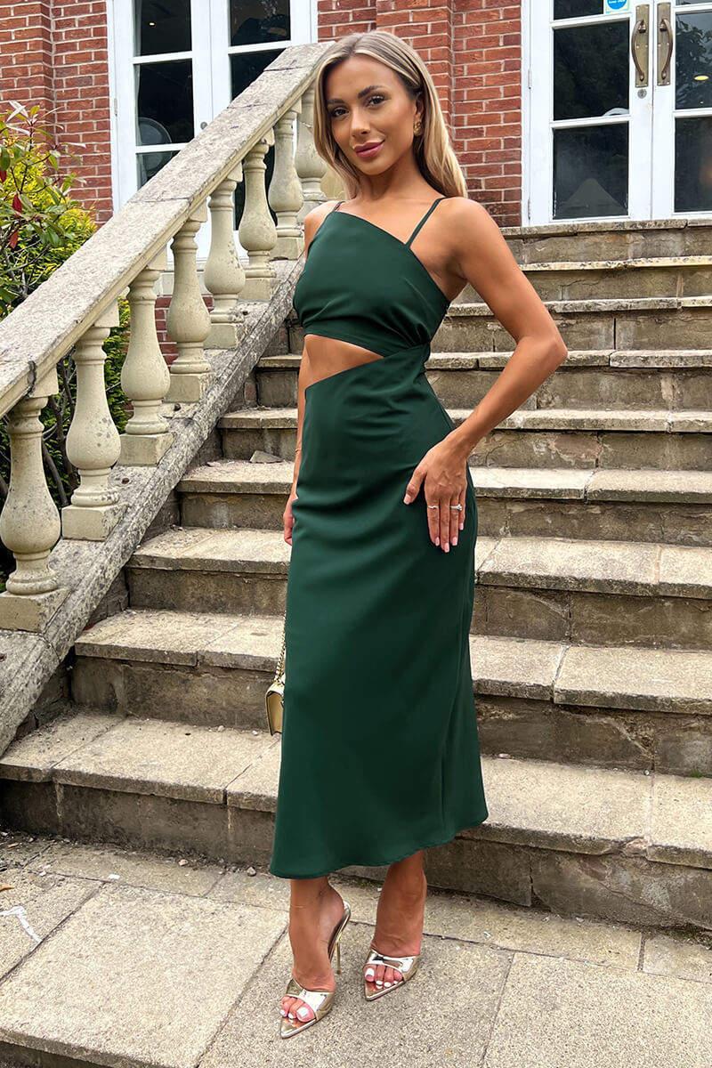 Ax Paris Teal Asymmetric Cut Out Midi Dress