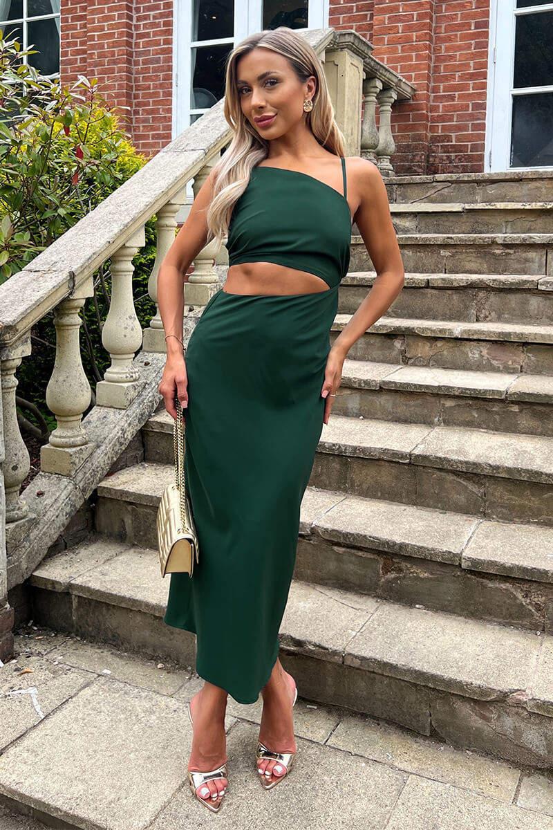 ax paris Teal Asymmetric Cut Out Midi Dress